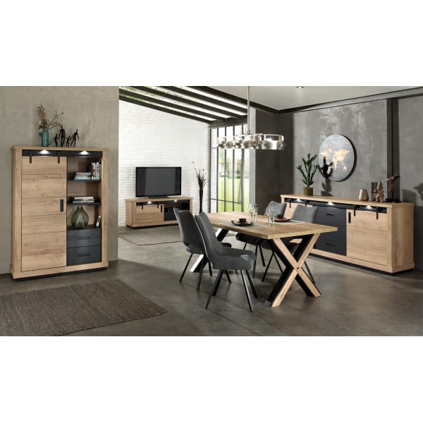 Bureau LEONARDO - 140 cm - Pieds bois - Anthracite chants chêne