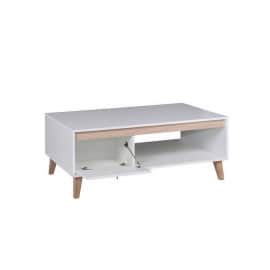 OWIE - Table basse scandinave 1 porte 120 cm - Blanc/bois
