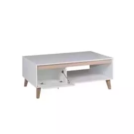 OWIE - Table basse scandinave 1 porte 120 cm - Blanc/bois