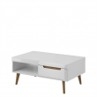 MAREK - Table basse scandinave 2 tiroirs 107 cm - Blanc/bois