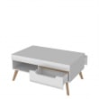 MAREK - Table basse scandinave 2 tiroirs 107 cm - Blanc/bois