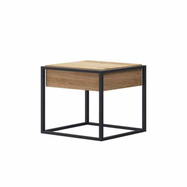 JILL - Table basse industrielle 60 cm avec tiroir - Noir/bois