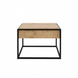 JILL - Table basse industrielle 60 cm avec tiroir - Noir/bois