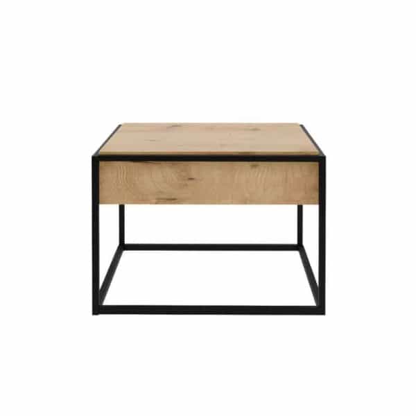 JILL - Table basse industrielle 60 cm avec tiroir - Noir/bois