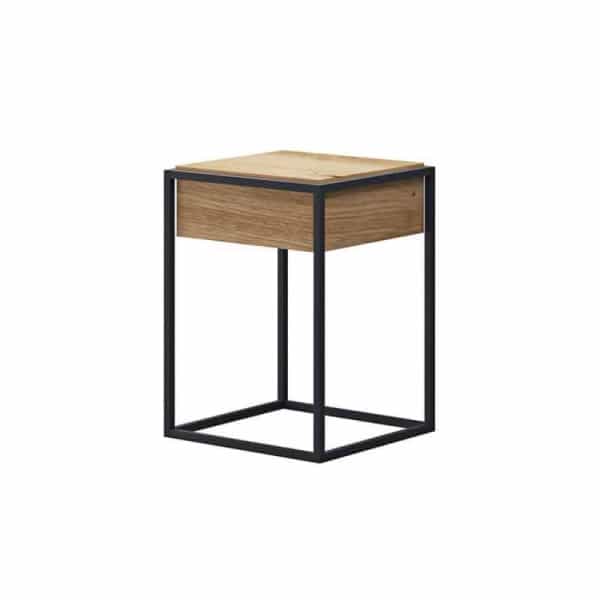 JILL - Table basse industrielle 40 cm avec tiroir - Noir/bois