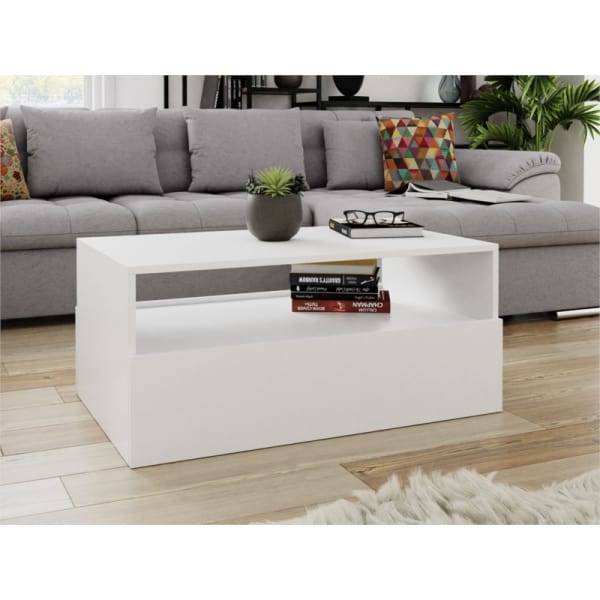 DREK - Table basse 2 tiroirs 90 cm - Blanc