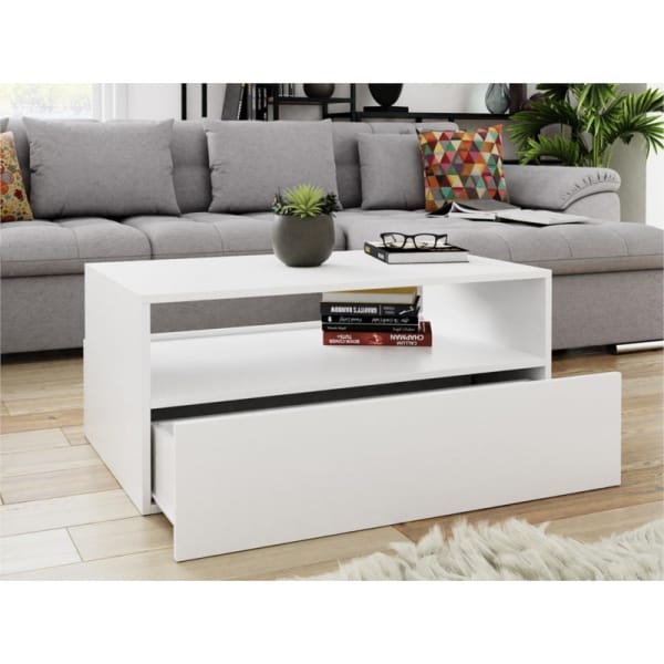 DREK - Table basse 2 tiroirs 90 cm - Blanc