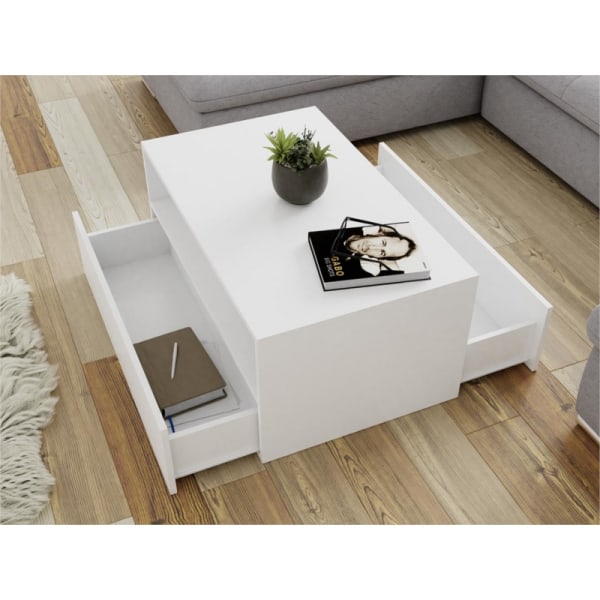 DREK - Table basse 2 tiroirs 90 cm - Blanc