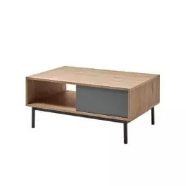 BETH - Table basse industrielle 2 tiroirs 110 cm - Gris/bois