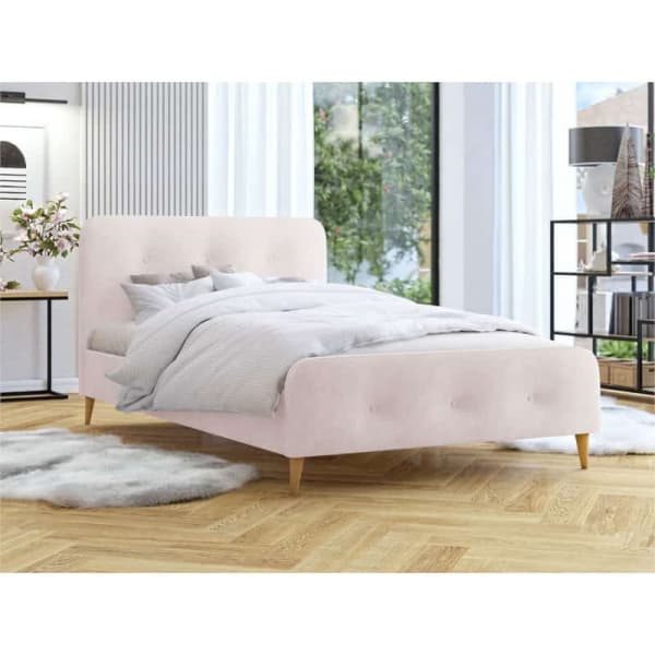 SORAYA - Cadre de lit avec tête de lit et sommier à lattes en tissu - Rose