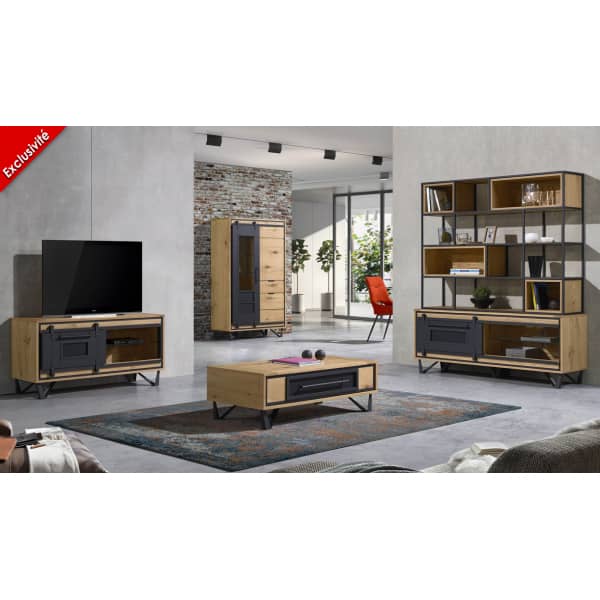 Meuble TV Hi-fi 1 porte 128 cm SUNSET