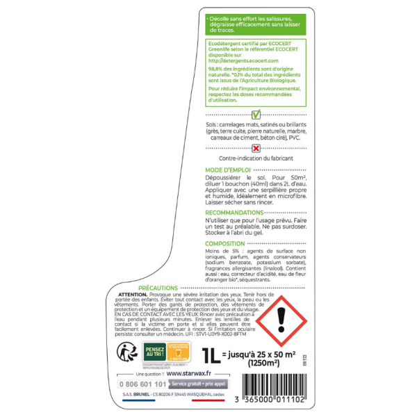 Nettoyant concentré pour carrelages et sols plastiques Ecocert