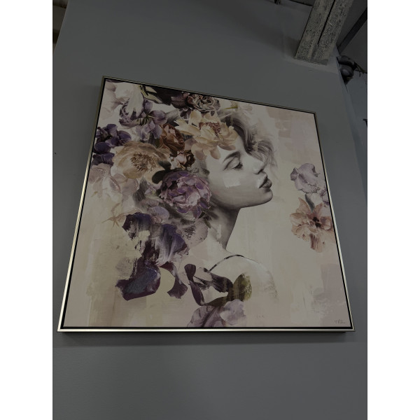 Tableau femme fleur 100x100 cm