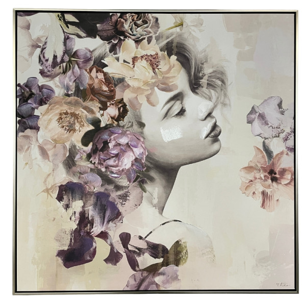 Tableau femme fleur 100x100 cm
