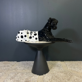 CHIEN FUNNY NOIR AVEC POIS 65 CM - MODÈLE D'EXPOSITION